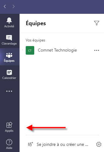 onglet-applis-teams onglet applis dans Teams