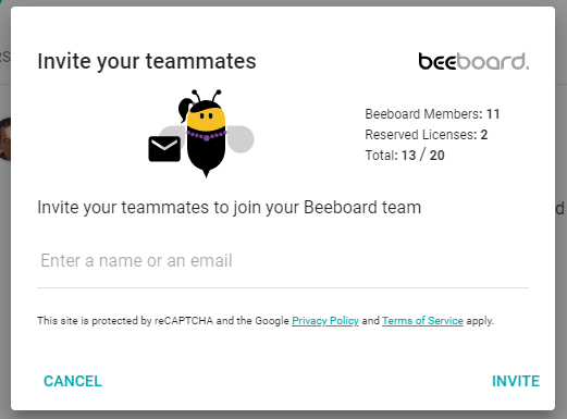 Beenote window invite your teammates