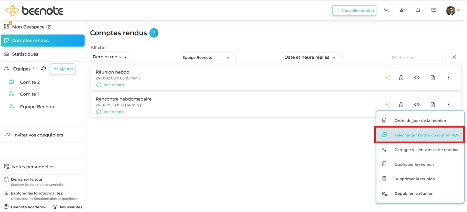 Publier un compte rendu-partager compte rendu-modif 2022
