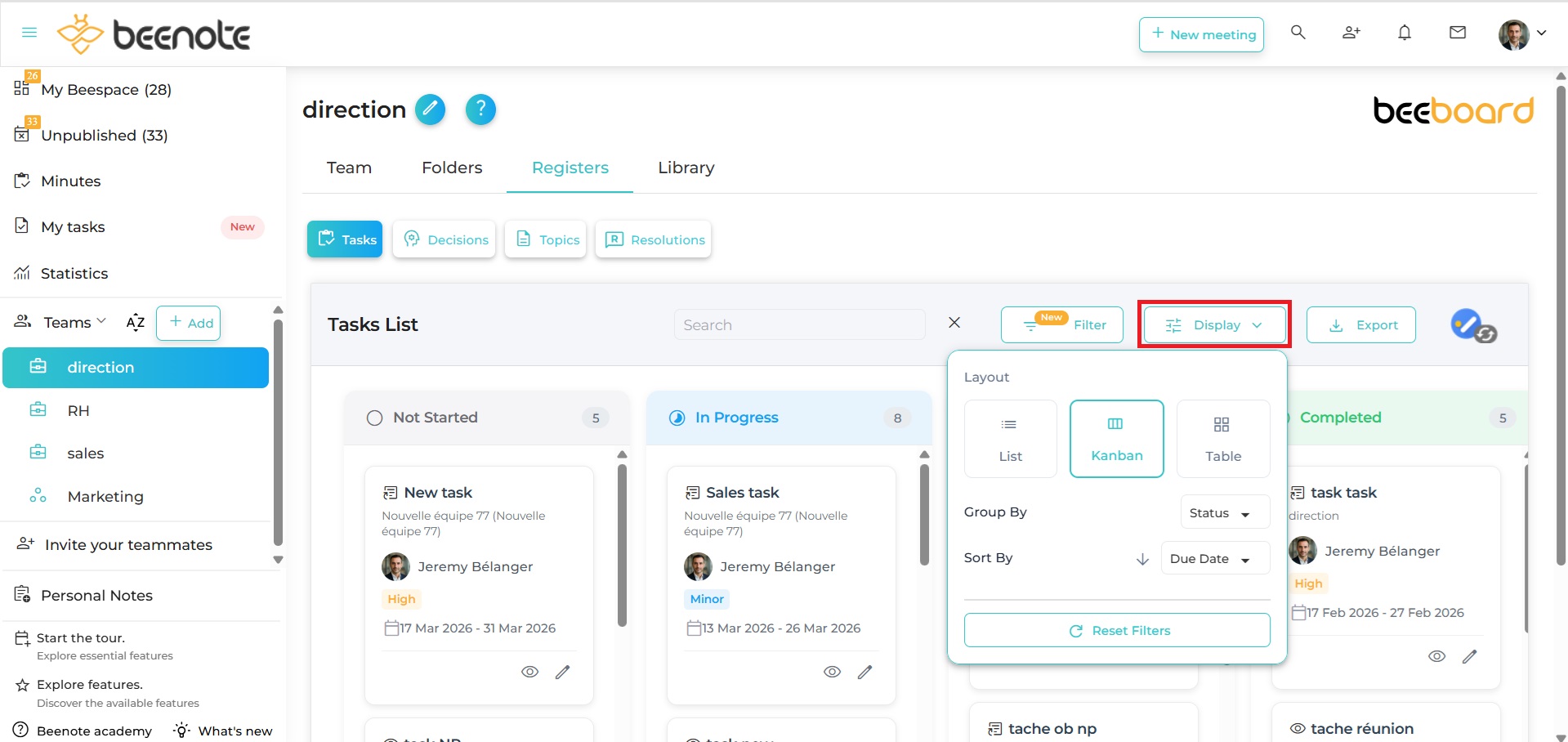 Tasks-Register-board-2 2026 Beenote-Tasks-Register-search-steps1-5
