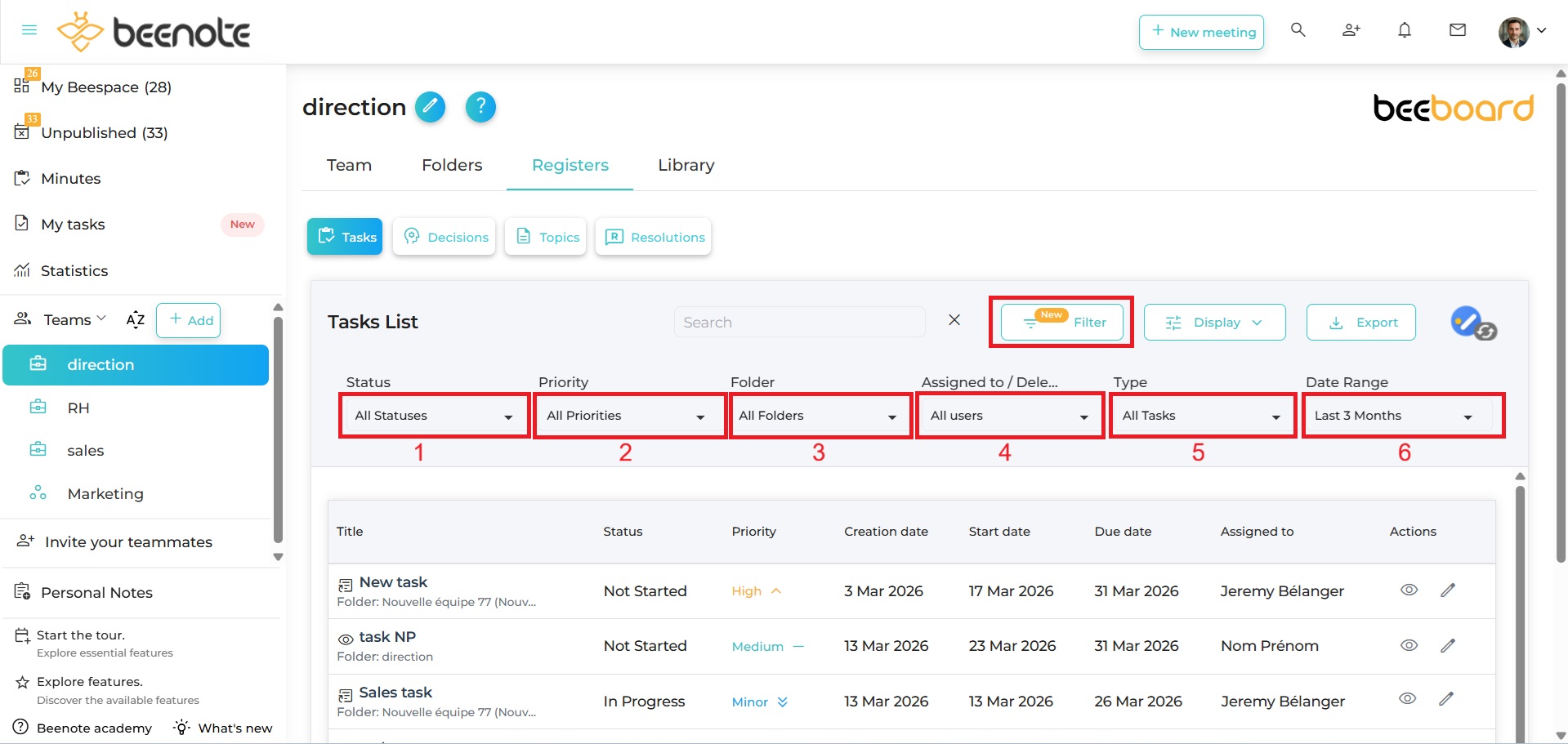 Tasks-Register-board-3 2026 Beenote-Tasks-Register-search-steps1-5